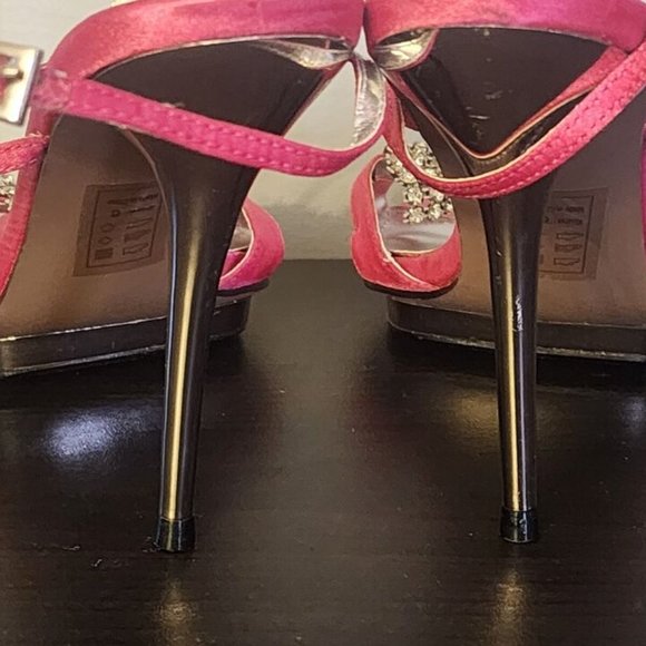 CORA Rhinestones Pink/ Silver Fabric Open Toe Platform Stiletto Heels Size 6 - Picture 7 of 11